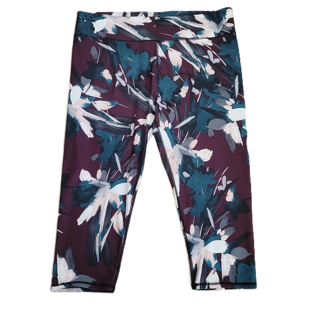 Fabletics Women's Activewear Capri Floral Leggings Burgundy Teal Size 3X